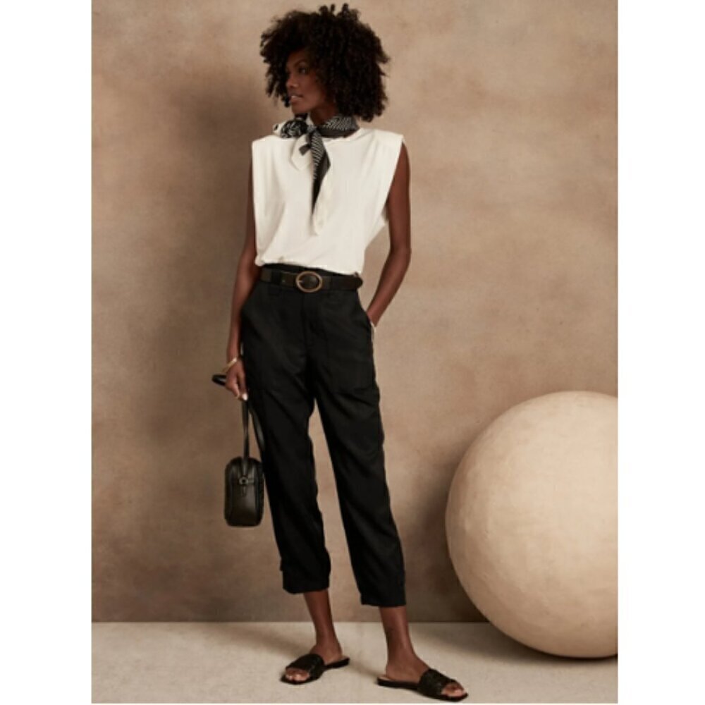 Banana Republic Black Lyocell Utility Pant Tie Waist Plus Size 18 NWT $110